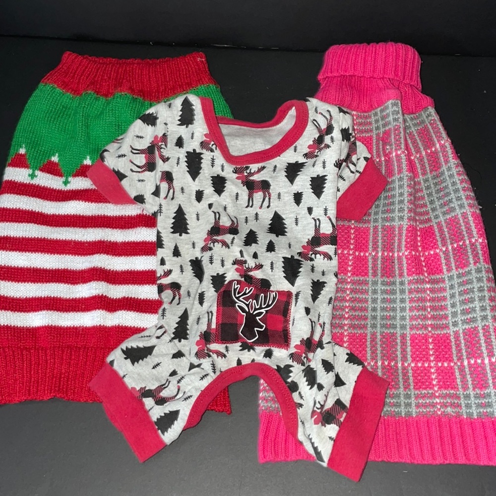 Christmas Lot X3 Dog Sweater Costume Holiday Puppy Pet Apparel S XS Puppy Coat